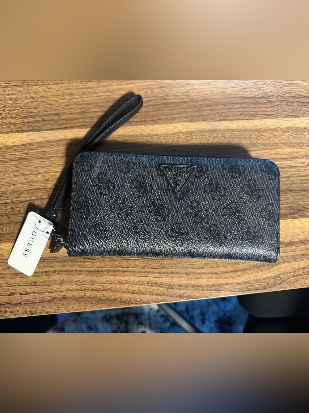 Guess Black Logo Zip Wristlet Wallet